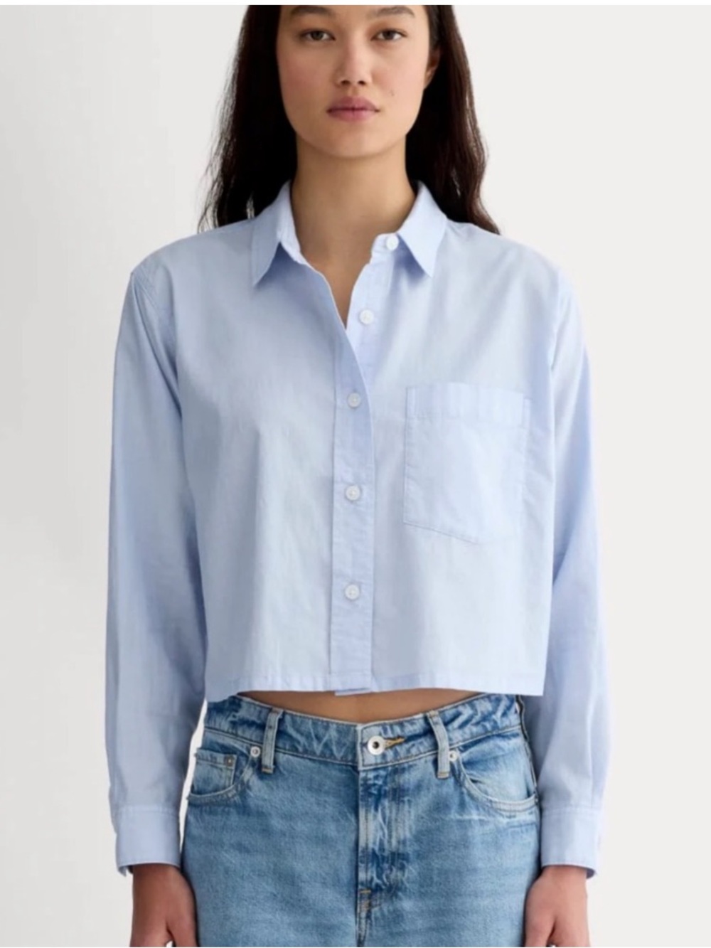 Everlane Way Short Shirt Silky Cotton Cropped Top Light Chambray Blue Large L